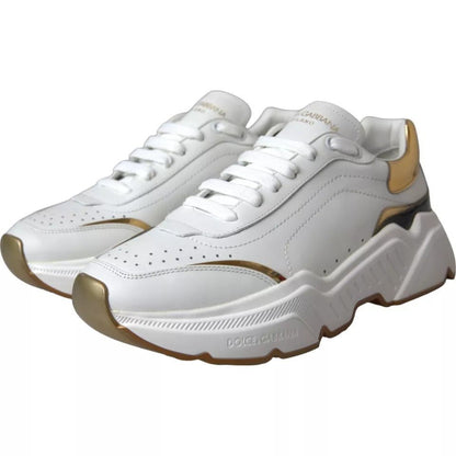 Dolce & Gabbana White Gold DAYMASTER Leather Sneakers Men Shoes - SMARTMARTNZ