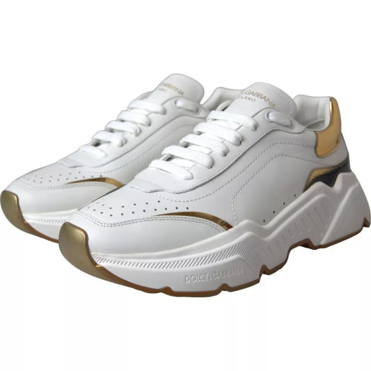 Dolce & Gabbana White Gold DAYMASTER Leather Sneakers Men Shoes - SMARTMARTNZ