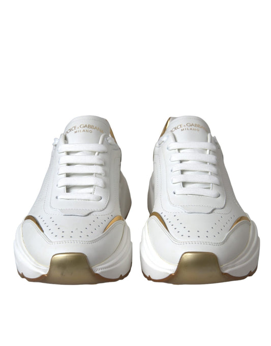 Dolce & Gabbana White Gold DAYMASTER Leather Sneakers Men Shoes - SMARTMARTNZ