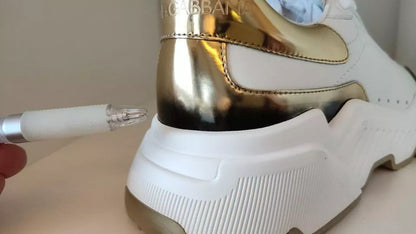 Dolce & Gabbana White Gold DAYMASTER Leather Sneakers Men Shoes - SMARTMARTNZ