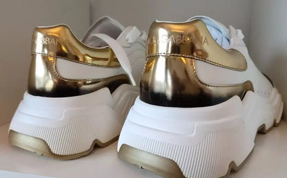 Dolce & Gabbana White Gold DAYMASTER Leather Sneakers Men Shoes - SMARTMARTNZ