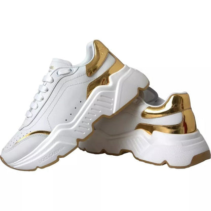 Dolce & Gabbana White Gold DAYMASTER Leather Sneakers Men Shoes - SMARTMARTNZ