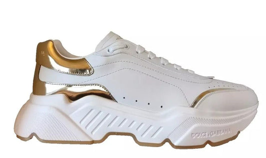 Dolce & Gabbana White Gold DAYMASTER Leather Sneakers Men Shoes - SMARTMARTNZ