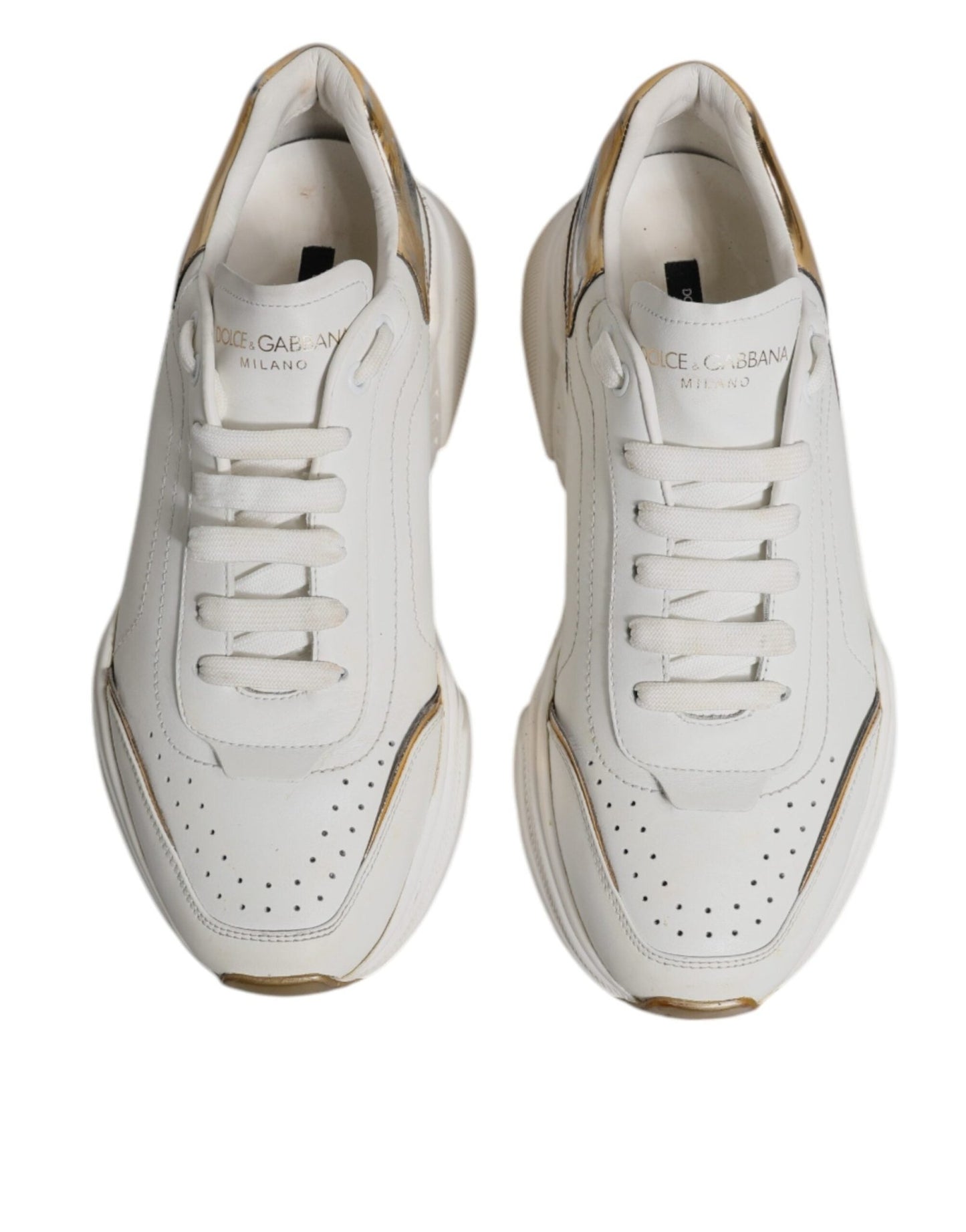 Dolce & Gabbana White Gold DAYMASTER Leather Sneakers Shoes - SMARTMARTNZ