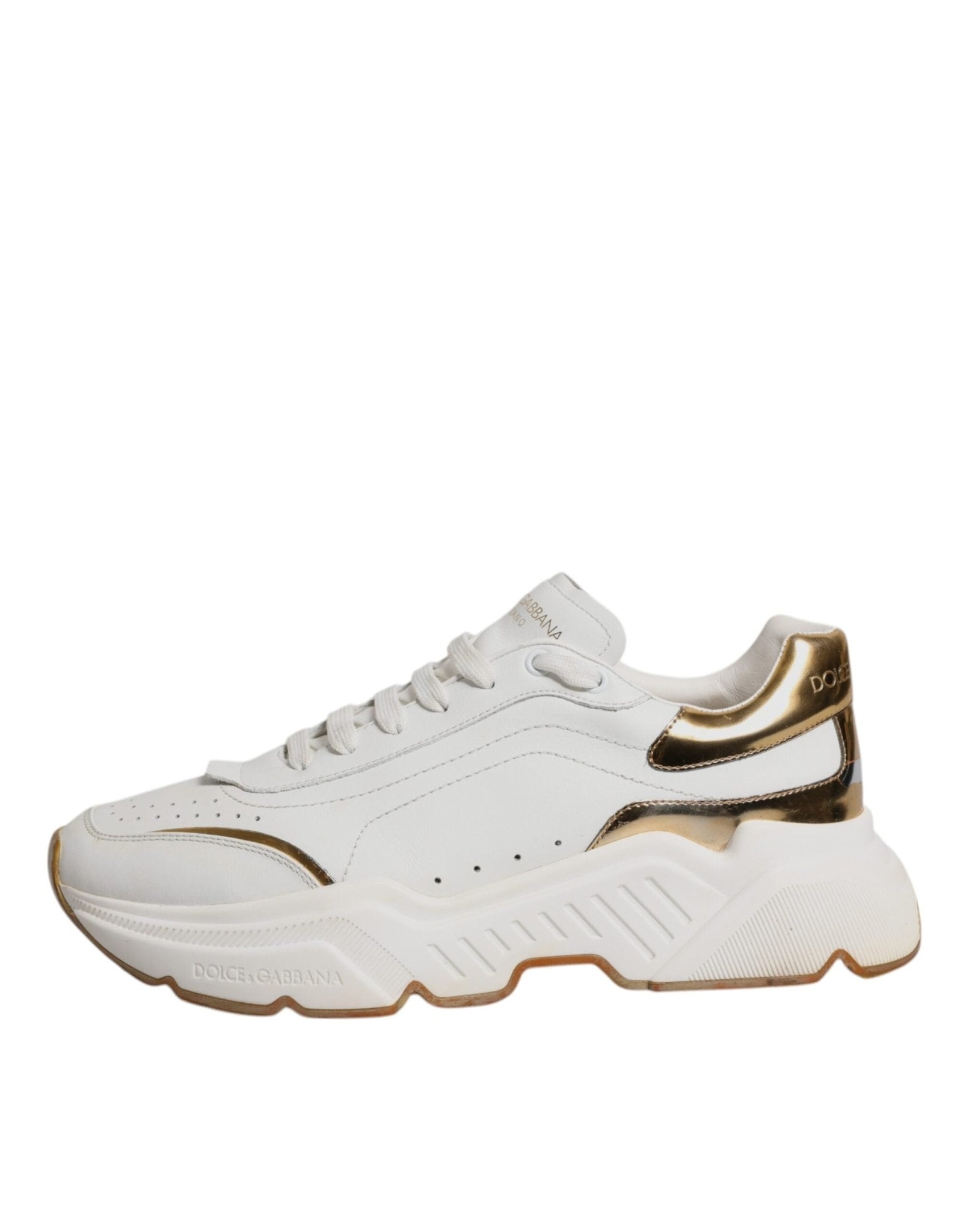 Dolce & Gabbana White Gold DAYMASTER Leather Sneakers Shoes - SMARTMARTNZ