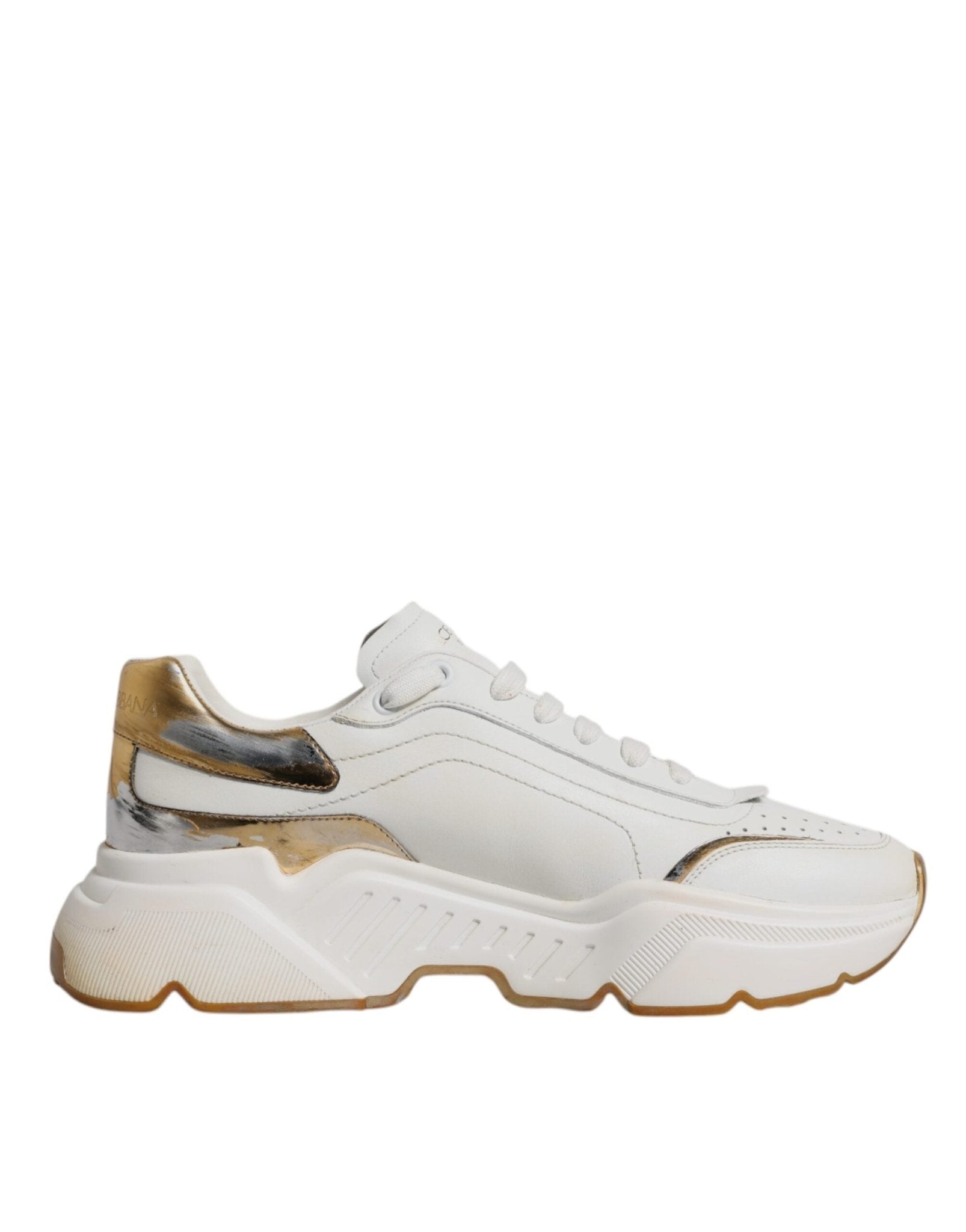 Dolce & Gabbana White Gold DAYMASTER Leather Sneakers Shoes - SMARTMARTNZ