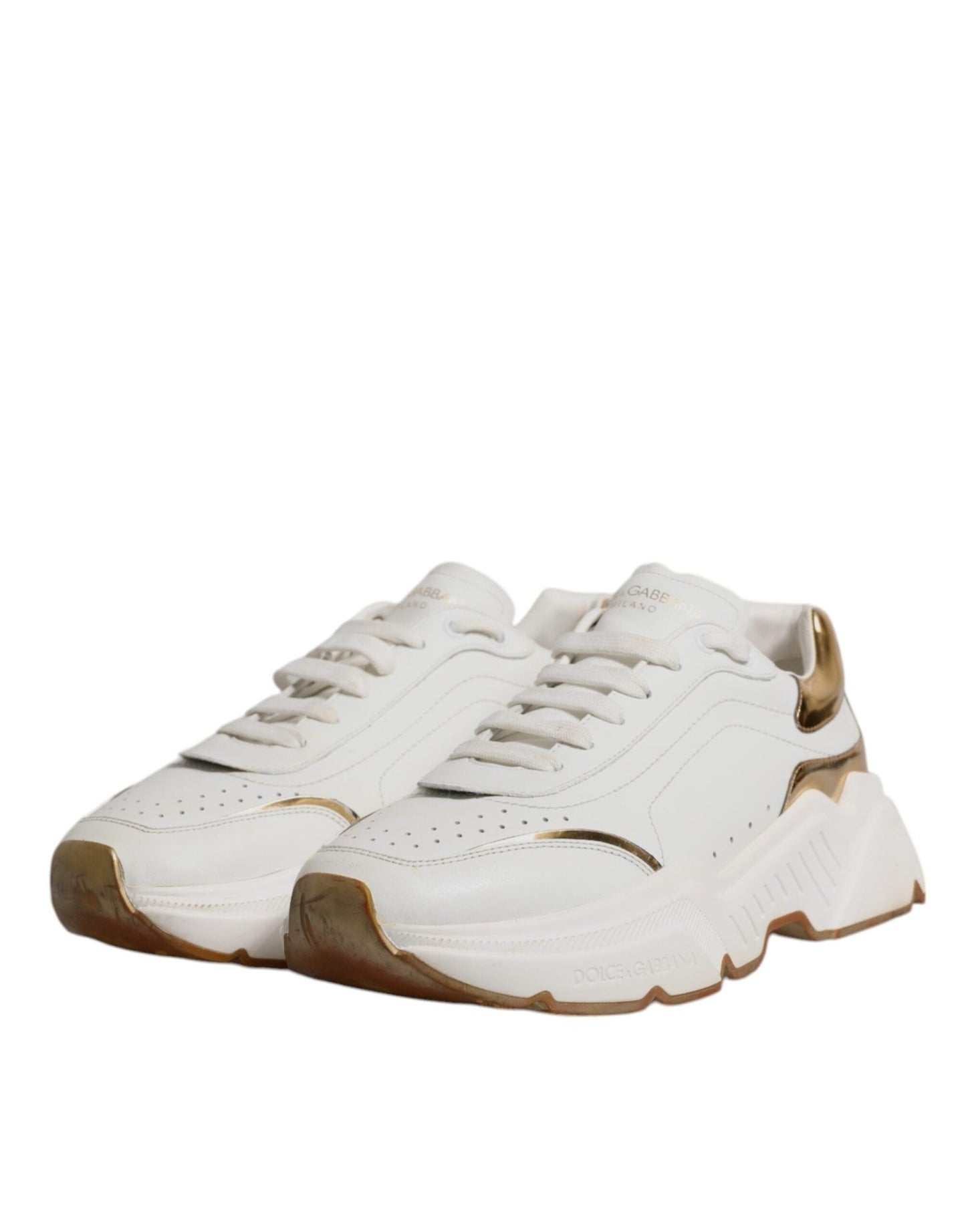 Dolce & Gabbana White Gold DAYMASTER Leather Sneakers Shoes - SMARTMARTNZ