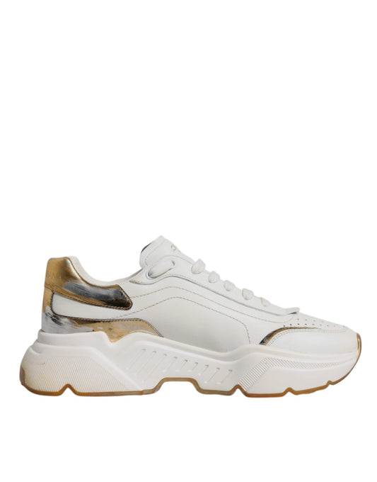 Dolce & Gabbana White Gold DAYMASTER Leather Sneakers Shoes - SMARTMARTNZ