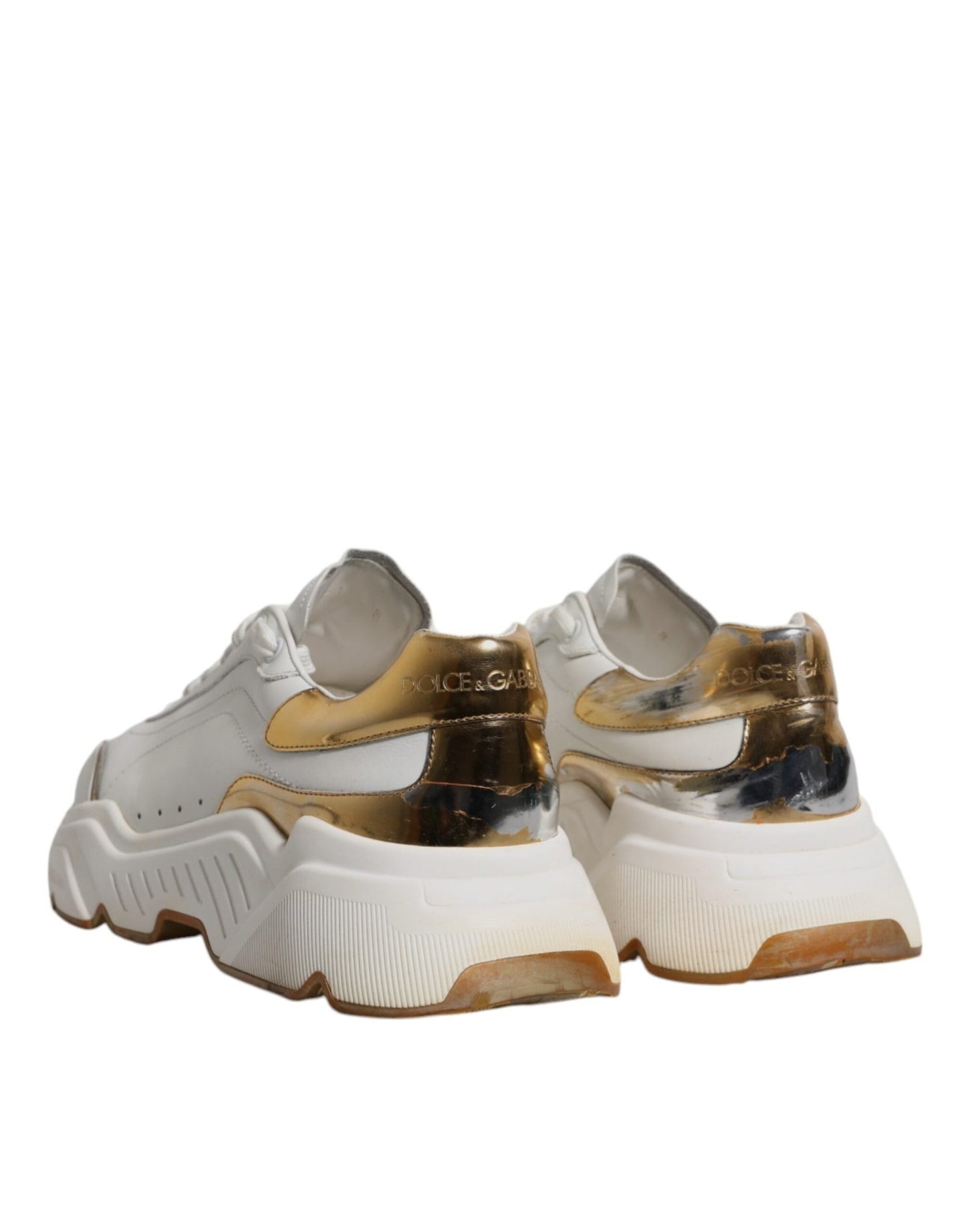 Dolce & Gabbana White Gold DAYMASTER Leather Sneakers Shoes - SMARTMARTNZ