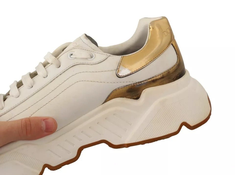 Dolce & Gabbana White Gold Leather Sport DAYMASTER Sneakers Shoes - SMARTMARTNZ