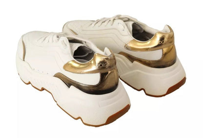 Dolce & Gabbana White Gold Leather Sport DAYMASTER Sneakers Shoes - SMARTMARTNZ