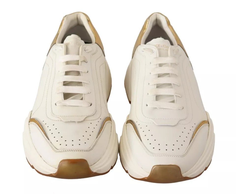 Dolce & Gabbana White Gold Leather Sport DAYMASTER Sneakers Shoes - SMARTMARTNZ