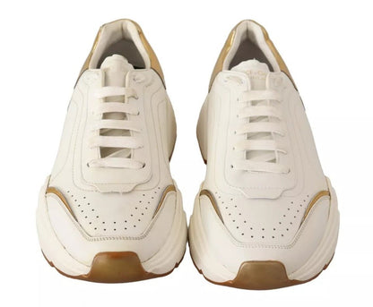 Dolce & Gabbana White Gold Leather Sport DAYMASTER Sneakers Shoes - SMARTMARTNZ