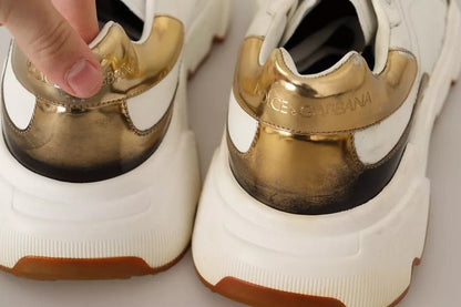 Dolce & Gabbana White Gold Leather Sport DAYMASTER Sneakers Shoes - SMARTMARTNZ