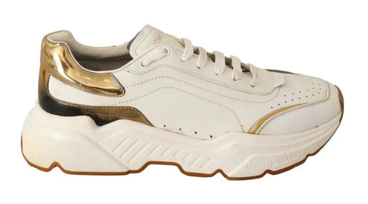 Dolce & Gabbana White Gold Leather Sport DAYMASTER Sneakers Shoes - SMARTMARTNZ