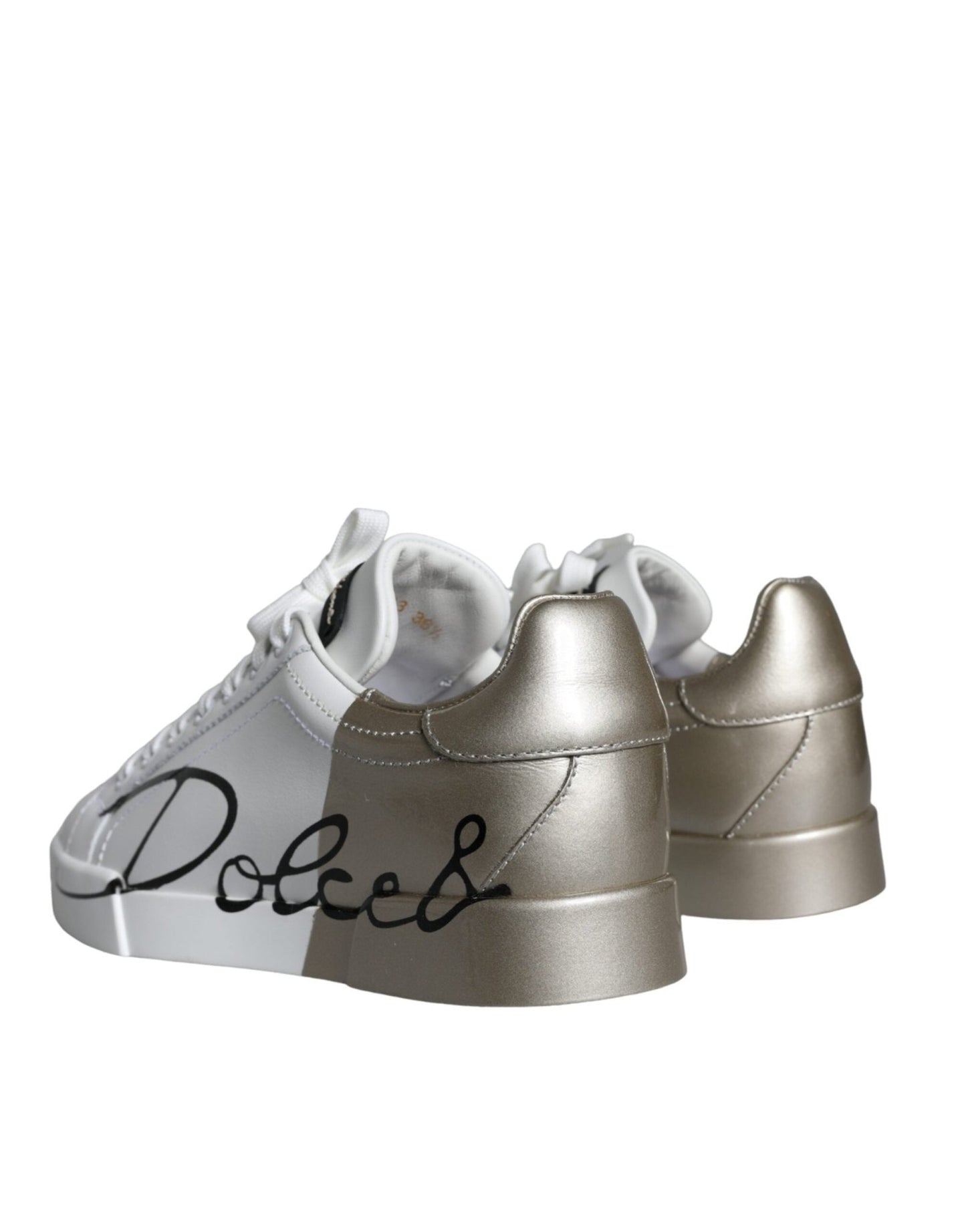 Dolce & Gabbana White Gold Portofino Low Top Leather Sneakers Shoes - SMARTMARTNZ