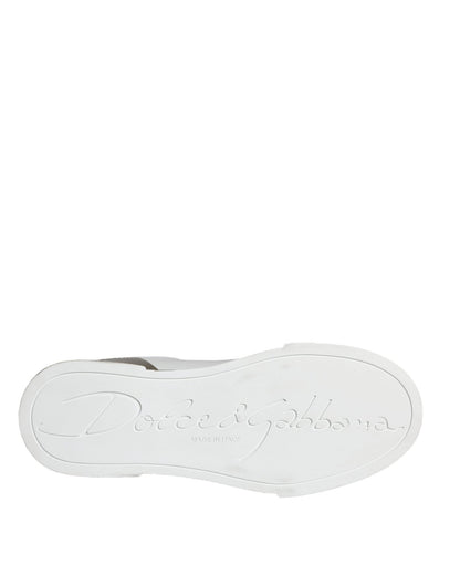 Dolce & Gabbana White Gold Portofino Low Top Leather Sneakers Shoes - SMARTMARTNZ