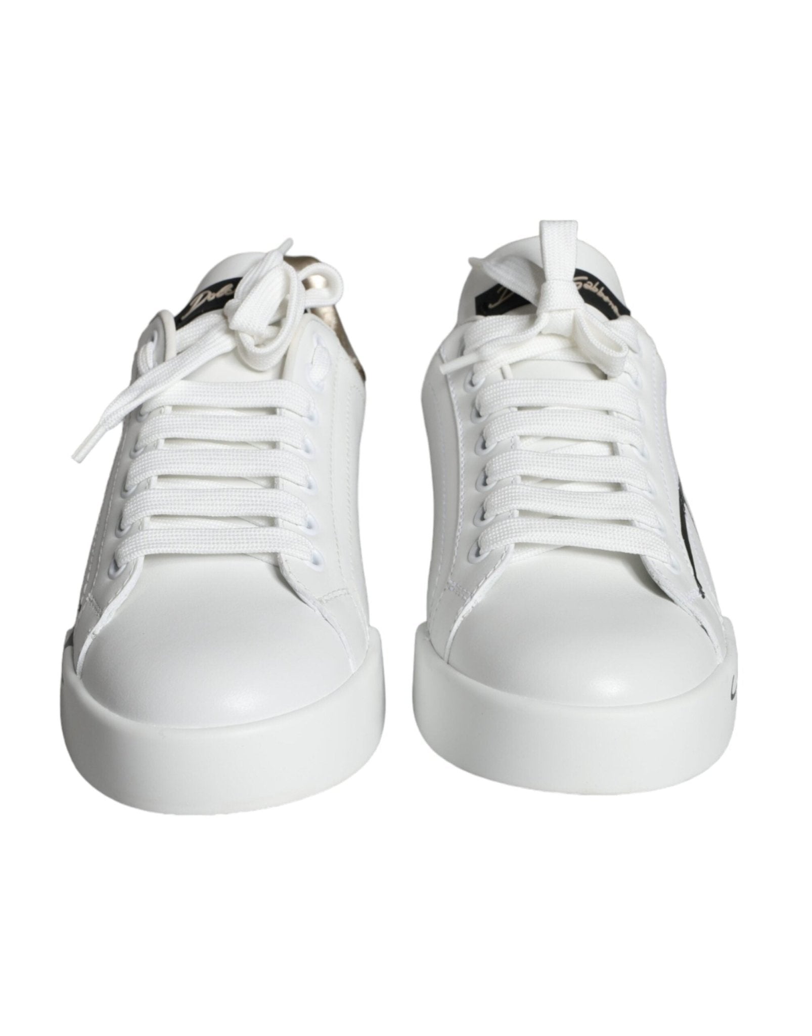 Dolce & Gabbana White Gold Portofino Low Top Leather Sneakers Shoes - SMARTMARTNZ