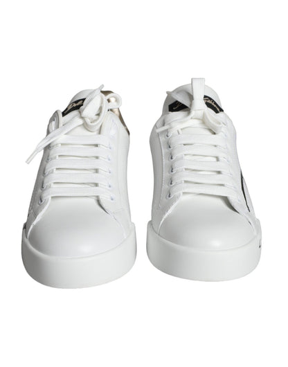 Dolce & Gabbana White Gold Portofino Low Top Leather Sneakers Shoes - SMARTMARTNZ