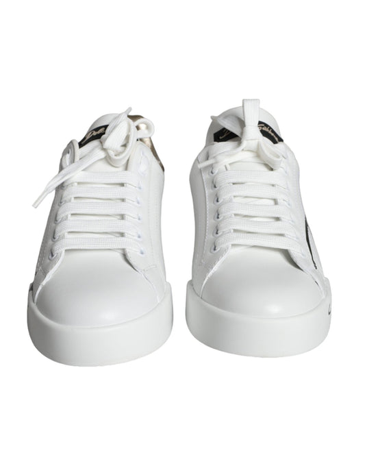 Dolce & Gabbana White Gold Portofino Low Top Leather Sneakers Shoes - SMARTMARTNZ