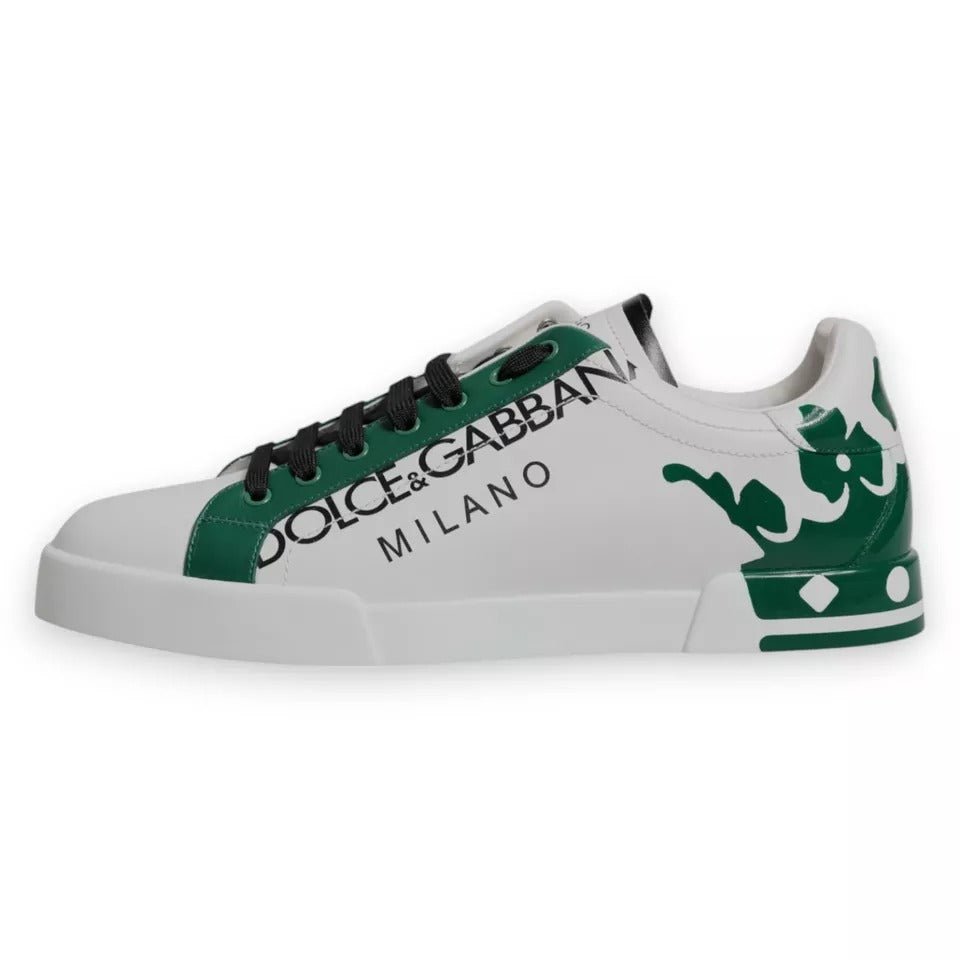 Dolce & Gabbana White Green Leather Crown Milano Sneakers Shoes - SMARTMARTNZ