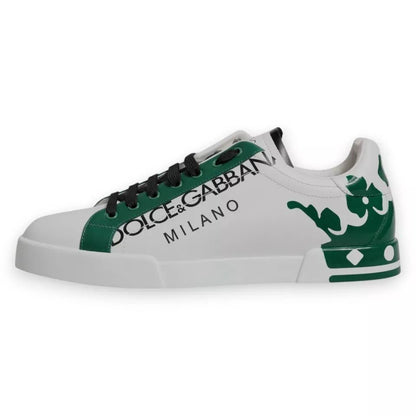 Dolce & Gabbana White Green Leather Crown Milano Sneakers Shoes - SMARTMARTNZ