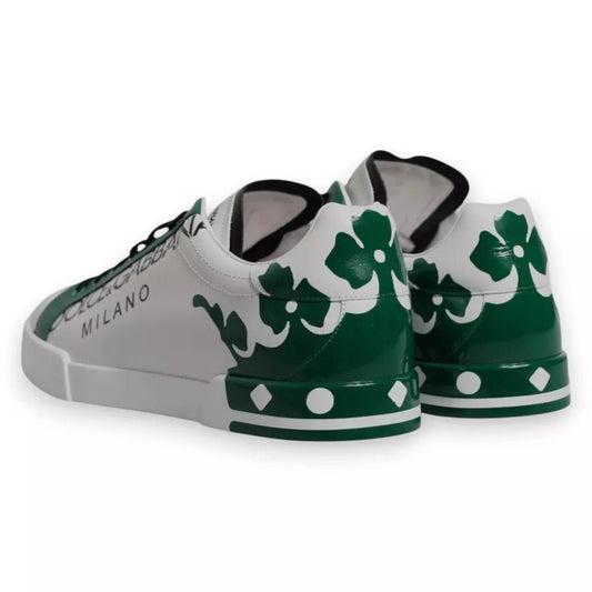 Dolce & Gabbana White Green Leather Crown Milano Sneakers Shoes - SMARTMARTNZ