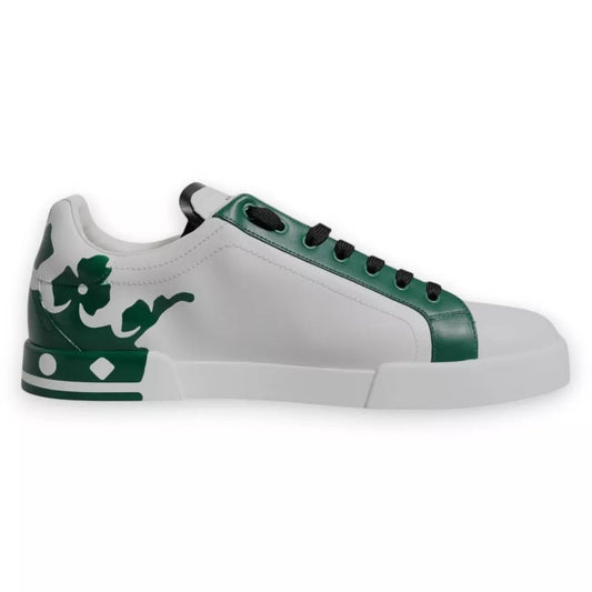 Dolce & Gabbana White Green Leather Crown Milano Sneakers Shoes - SMARTMARTNZ