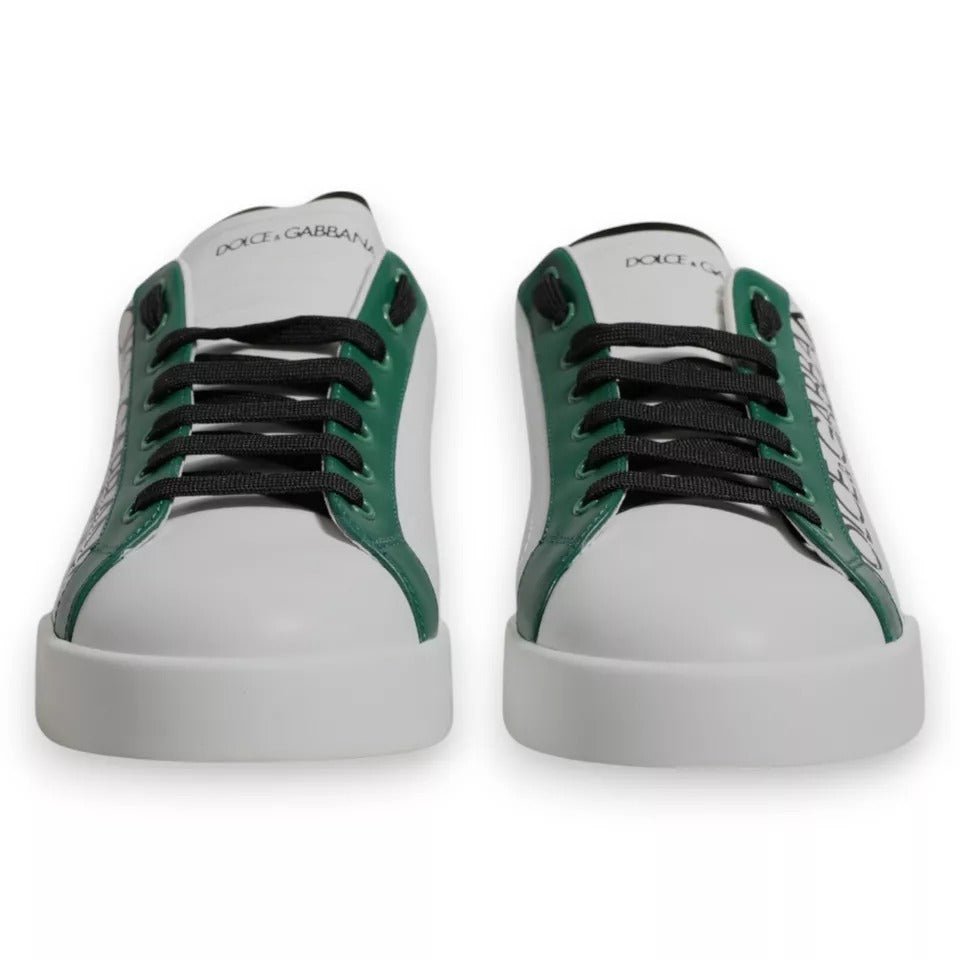 Dolce & Gabbana White Green Leather Crown Milano Sneakers Shoes - SMARTMARTNZ