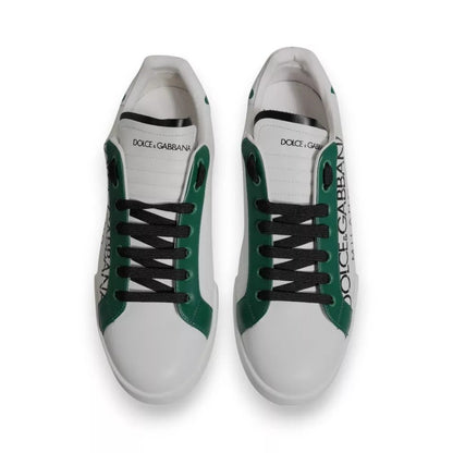 Dolce & Gabbana White Green Leather Crown Milano Sneakers Shoes - SMARTMARTNZ
