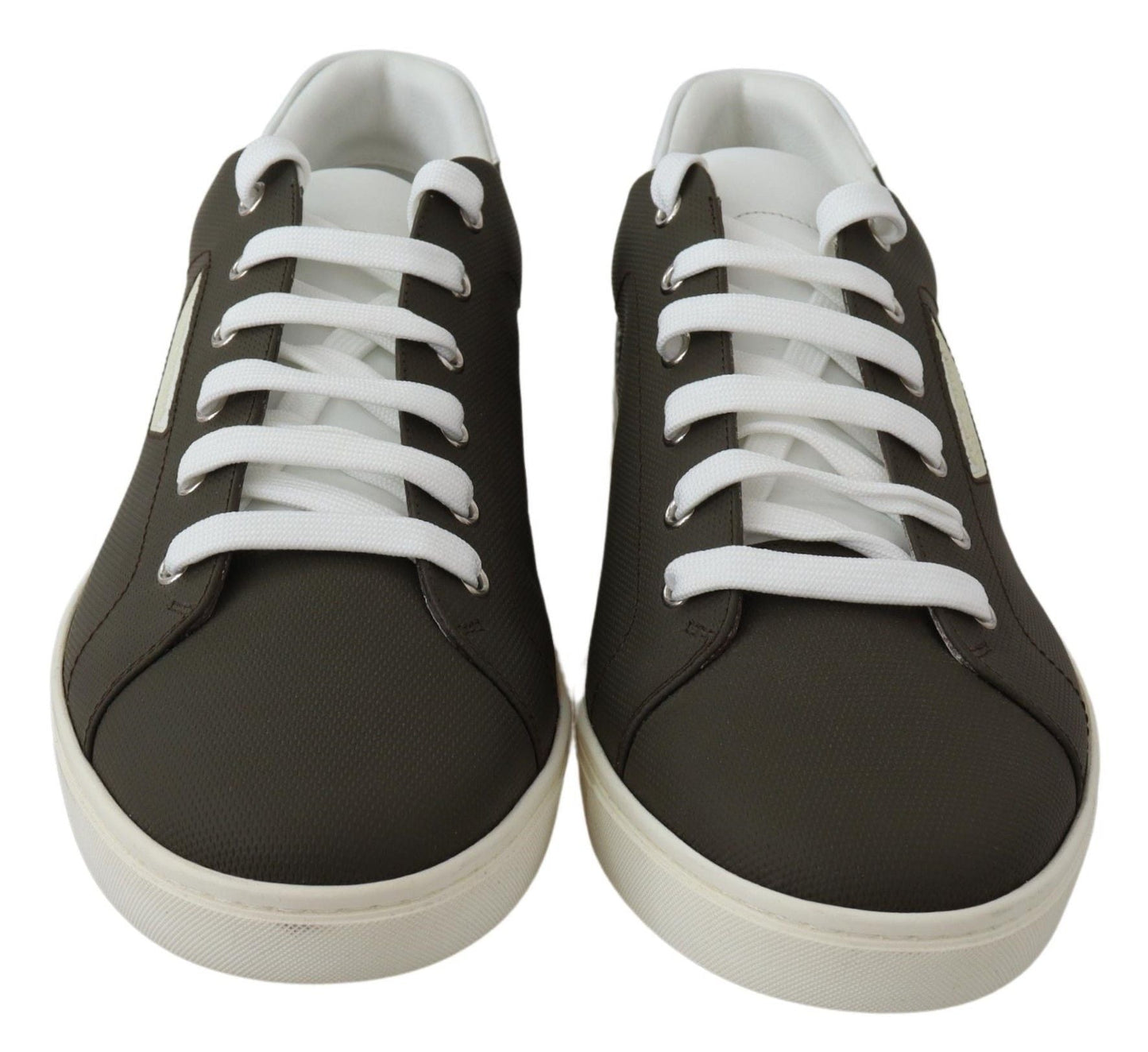 Dolce & Gabbana White Green Leather Low Top Sneakers Shoes - SMARTMARTNZ