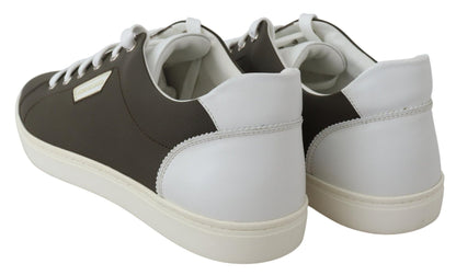 Dolce & Gabbana White Green Leather Low Top Sneakers Shoes - SMARTMARTNZ