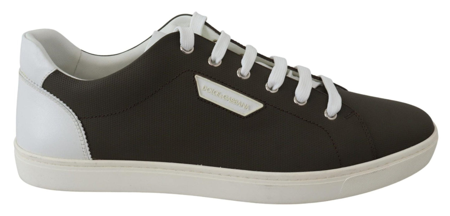 Dolce & Gabbana White Green Leather Low Top Sneakers Shoes - SMARTMARTNZ