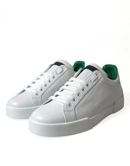 Dolce & Gabbana White Green Leather Portofino Sneakers Shoes - SMARTMARTNZ