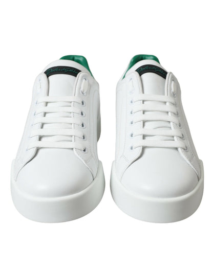 Dolce & Gabbana White Green Leather Portofino Sneakers Shoes - SMARTMARTNZ