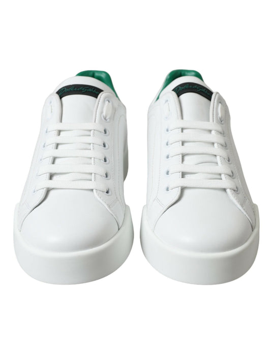 Dolce & Gabbana White Green Leather Portofino Sneakers Shoes - SMARTMARTNZ