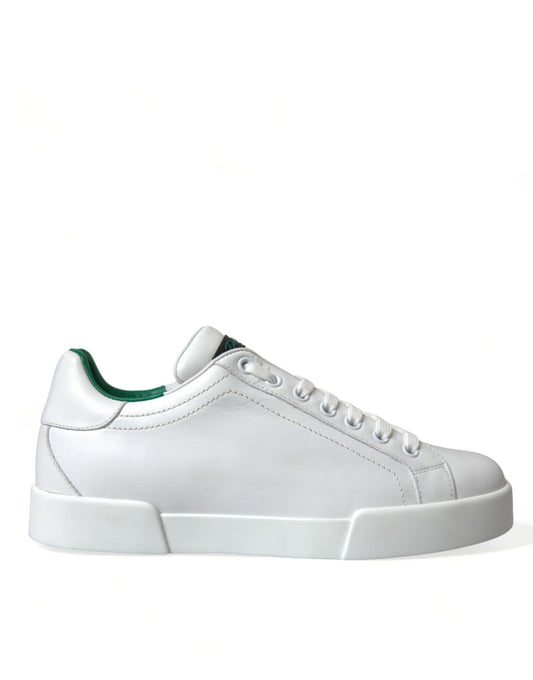 Dolce & Gabbana White Green Leather Portofino Sneakers Shoes - SMARTMARTNZ