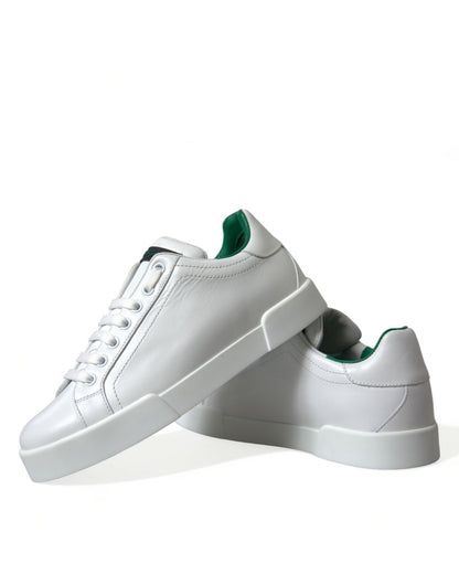 Dolce & Gabbana White Green Leather Portofino Sneakers Shoes - SMARTMARTNZ