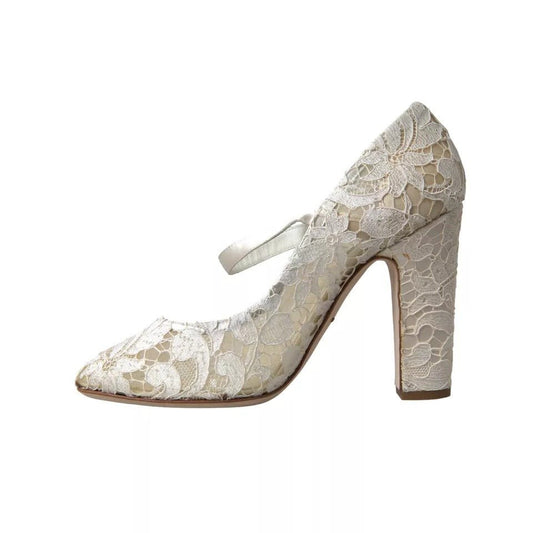 Dolce & Gabbana White Lace Crystals Heels Sandals Shoes - SMARTMARTNZ