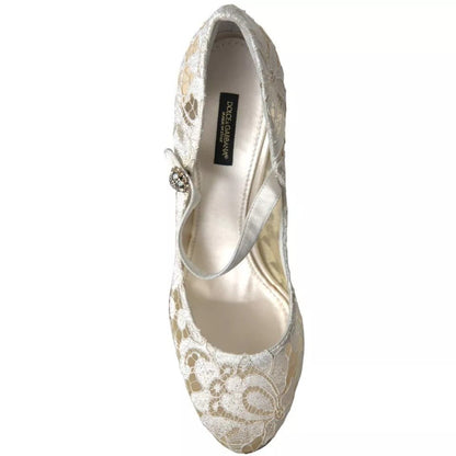 Dolce & Gabbana White Lace Crystals Heels Sandals Shoes - SMARTMARTNZ
