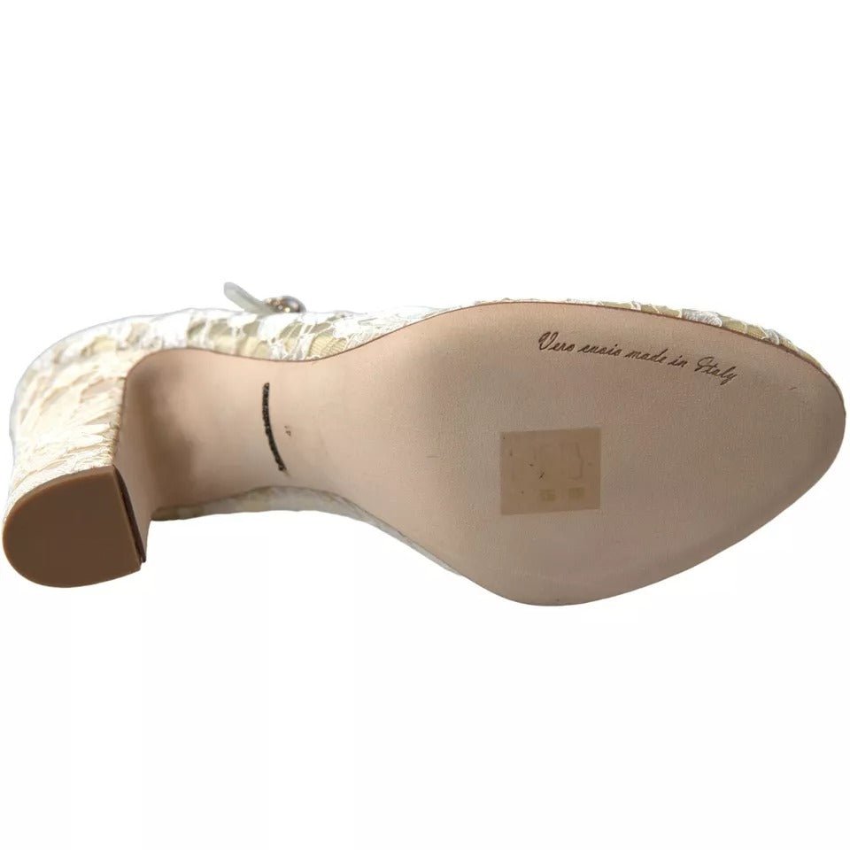 Dolce & Gabbana White Lace Crystals Heels Sandals Shoes - SMARTMARTNZ