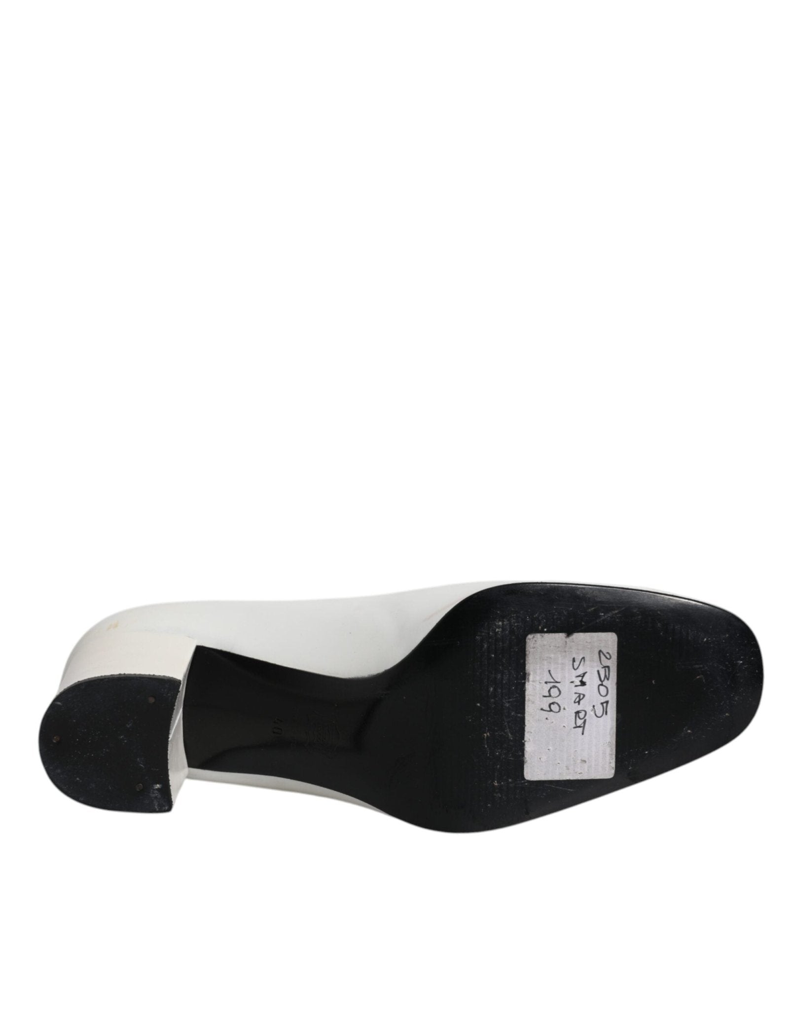 Dolce & Gabbana White Leather Block Heels Pumps Shoes - SMARTMARTNZ