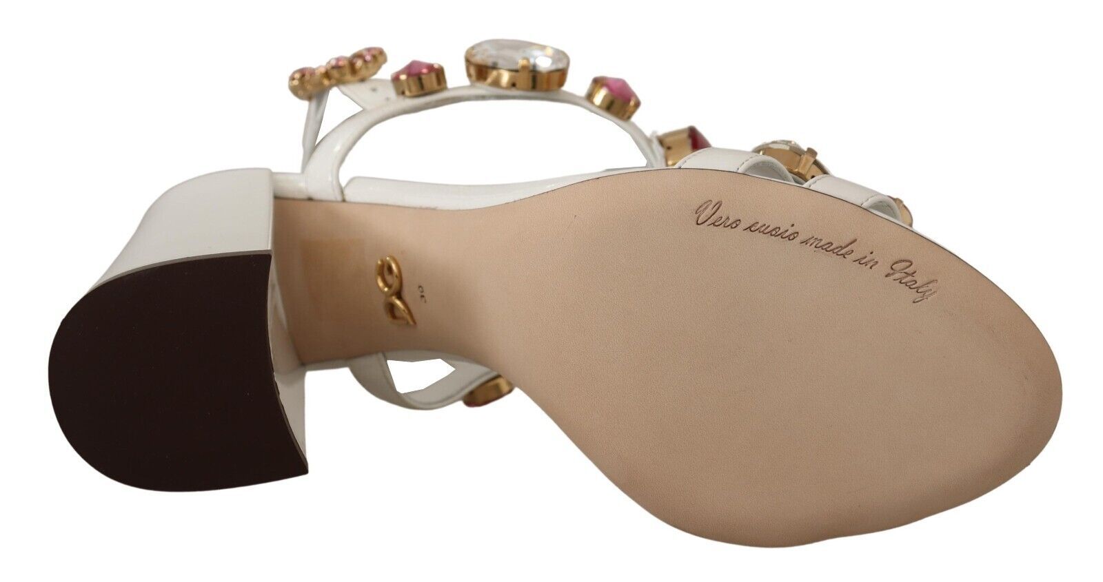 Dolce & Gabbana White Leather Crystal Keira Heels Sandals Shoes - SMARTMARTNZ