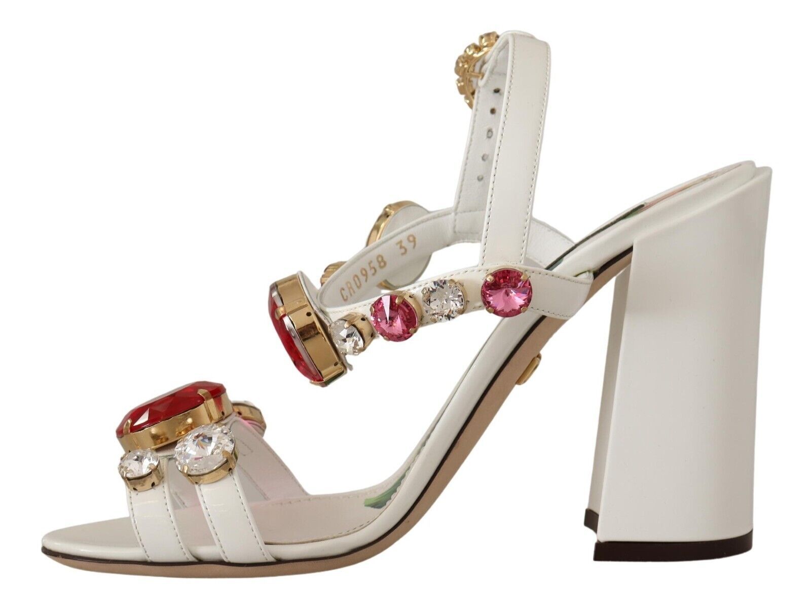 Dolce & Gabbana White Leather Crystal Keira Heels Sandals Shoes - SMARTMARTNZ