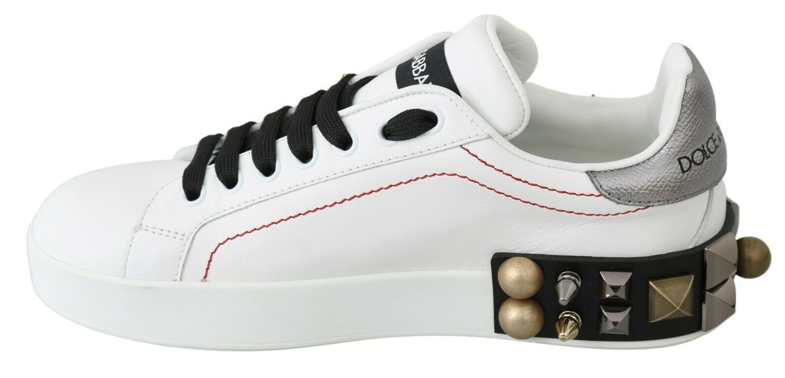 Dolce & Gabbana White Leather Crystal Roses Floral Sneakers Shoes - SMARTMARTNZ