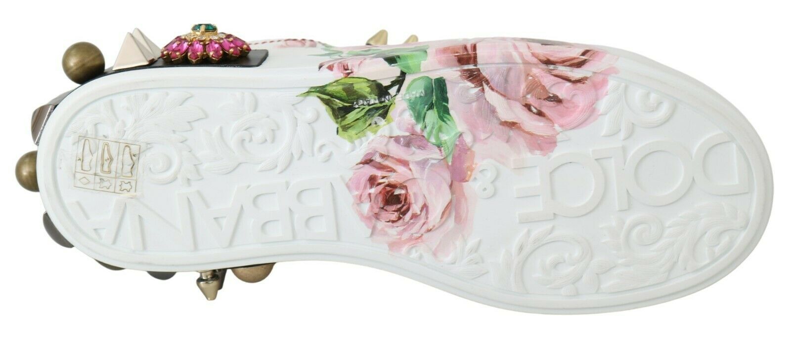 Dolce & Gabbana White Leather Crystal Roses Floral Sneakers Shoes - SMARTMARTNZ