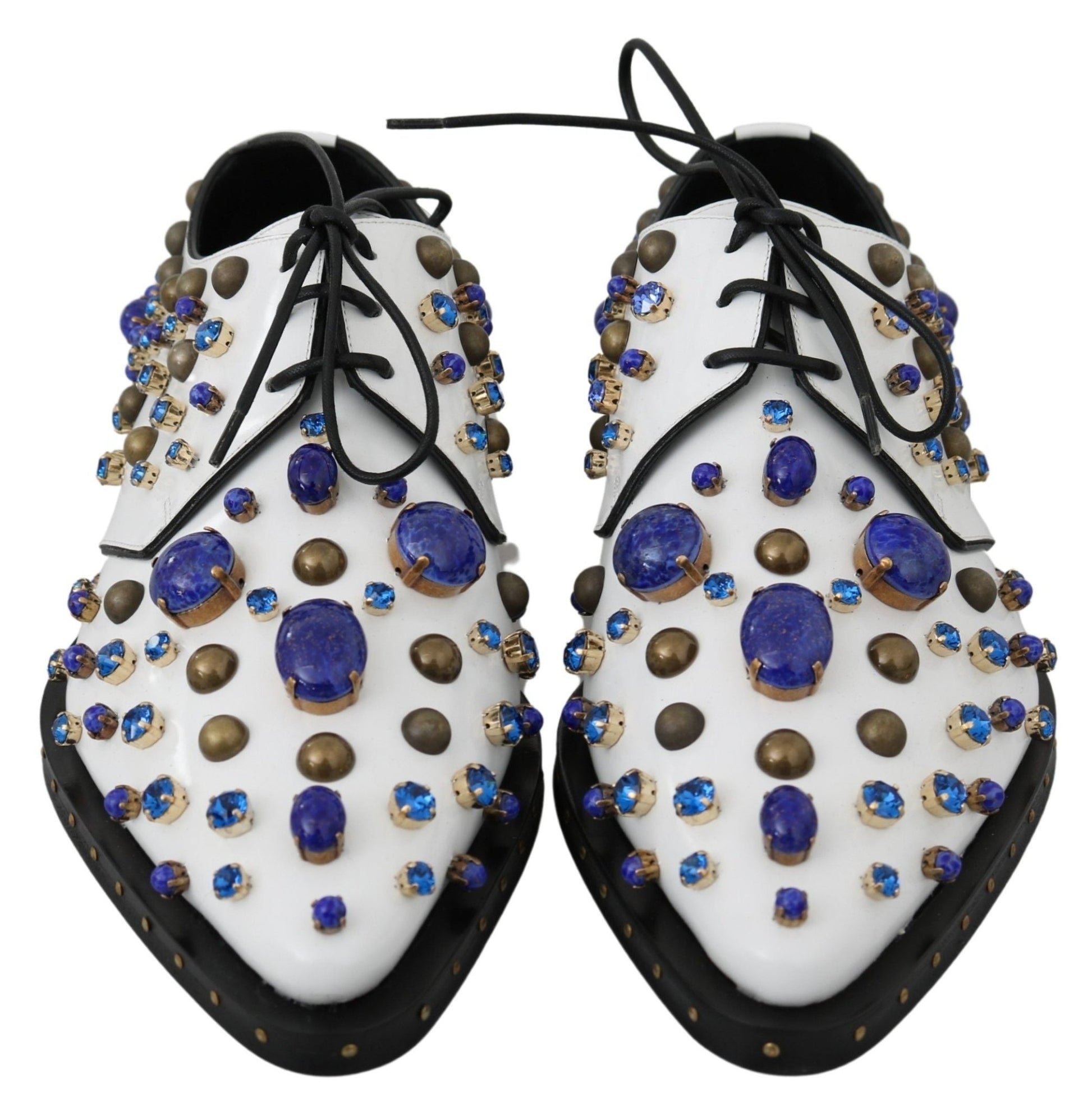 Dolce & Gabbana White Leather Crystals Dress Broque Shoes - SMARTMARTNZ