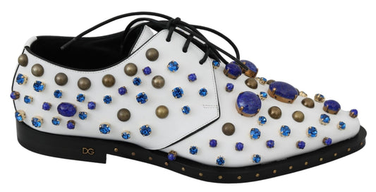 Dolce & Gabbana White Leather Crystals Dress Broque Shoes - SMARTMARTNZ