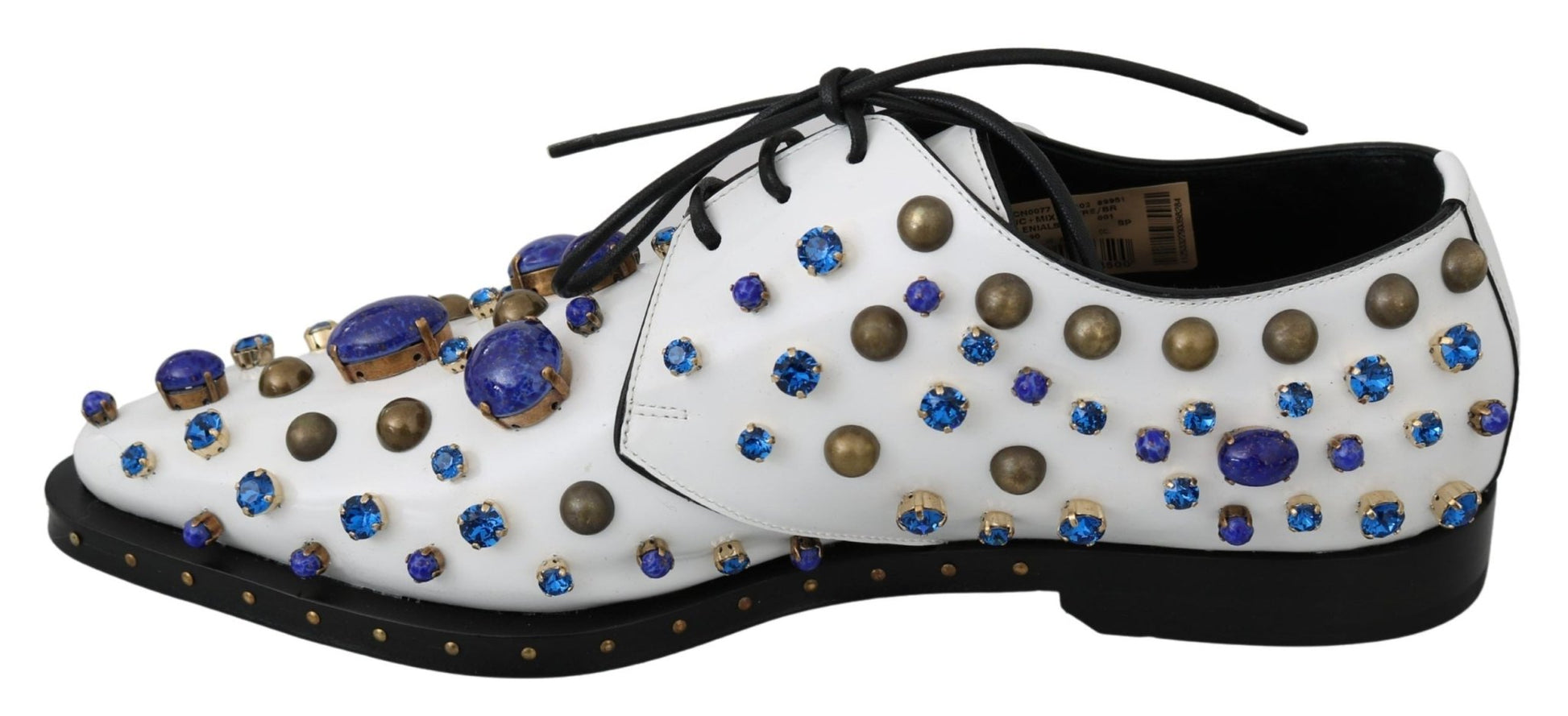 Dolce & Gabbana White Leather Crystals Dress Broque Shoes - SMARTMARTNZ