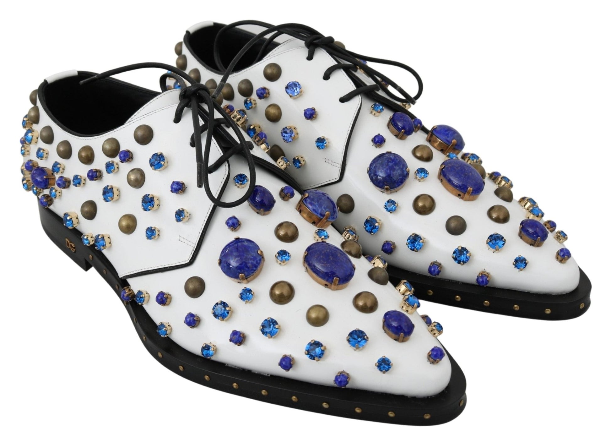Dolce & Gabbana White Leather Crystals Dress Broque Shoes - SMARTMARTNZ